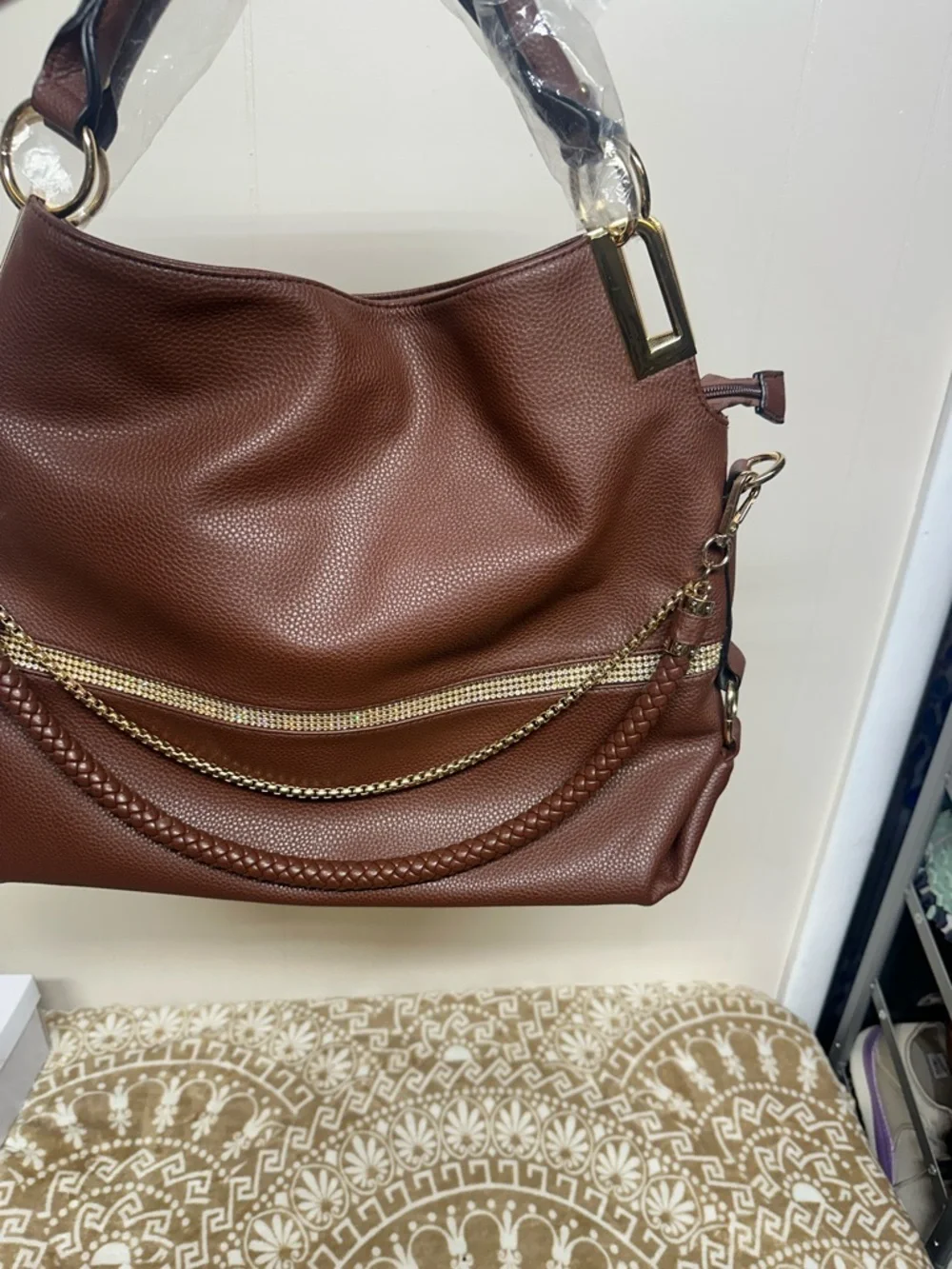 Dasein Hobo shoulder/ Crossbody Bag in soft faux leather with accent Rhinestones